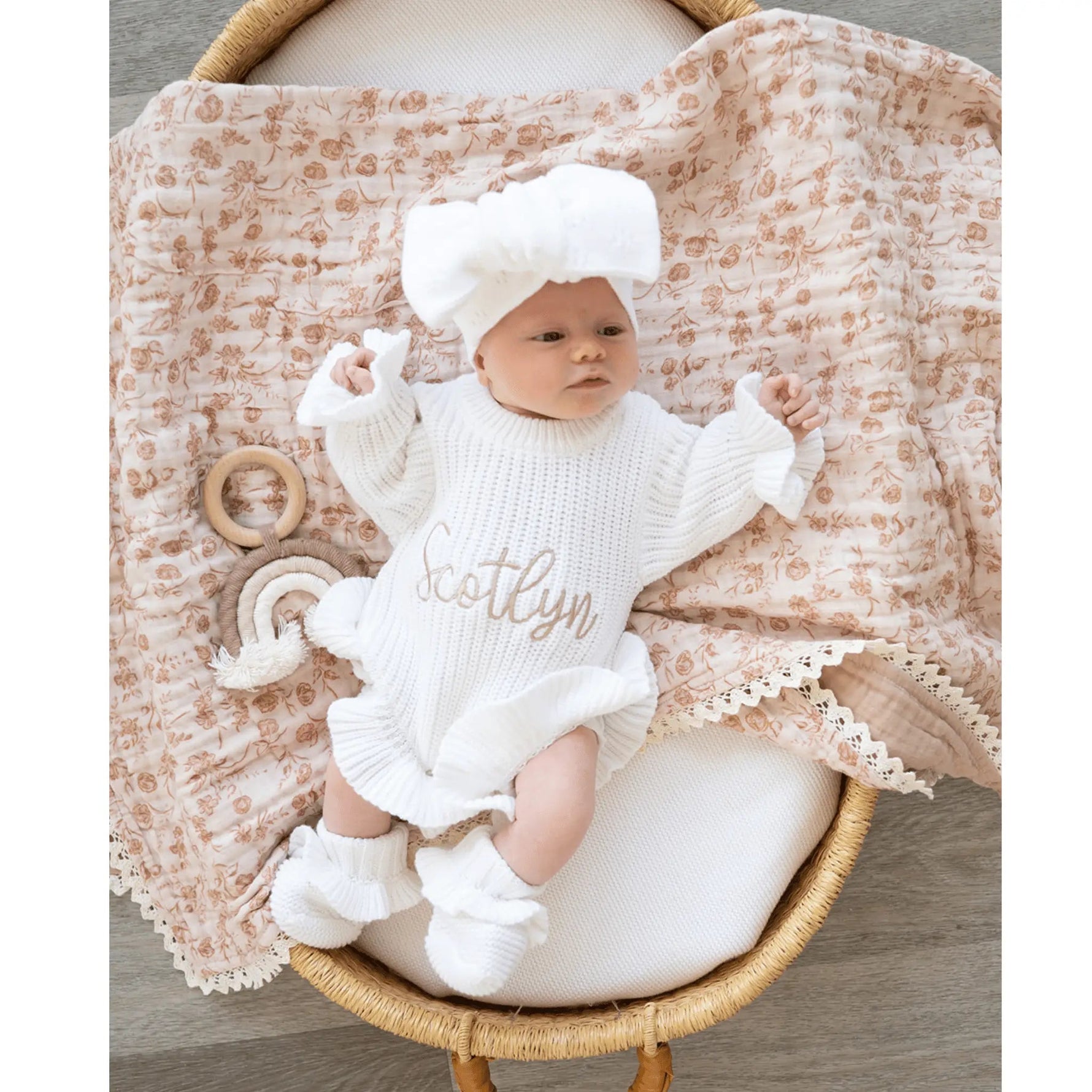 Harp Angel Boutique White Organic Cotton Pointelle Oversized Bow Baby Headband - 