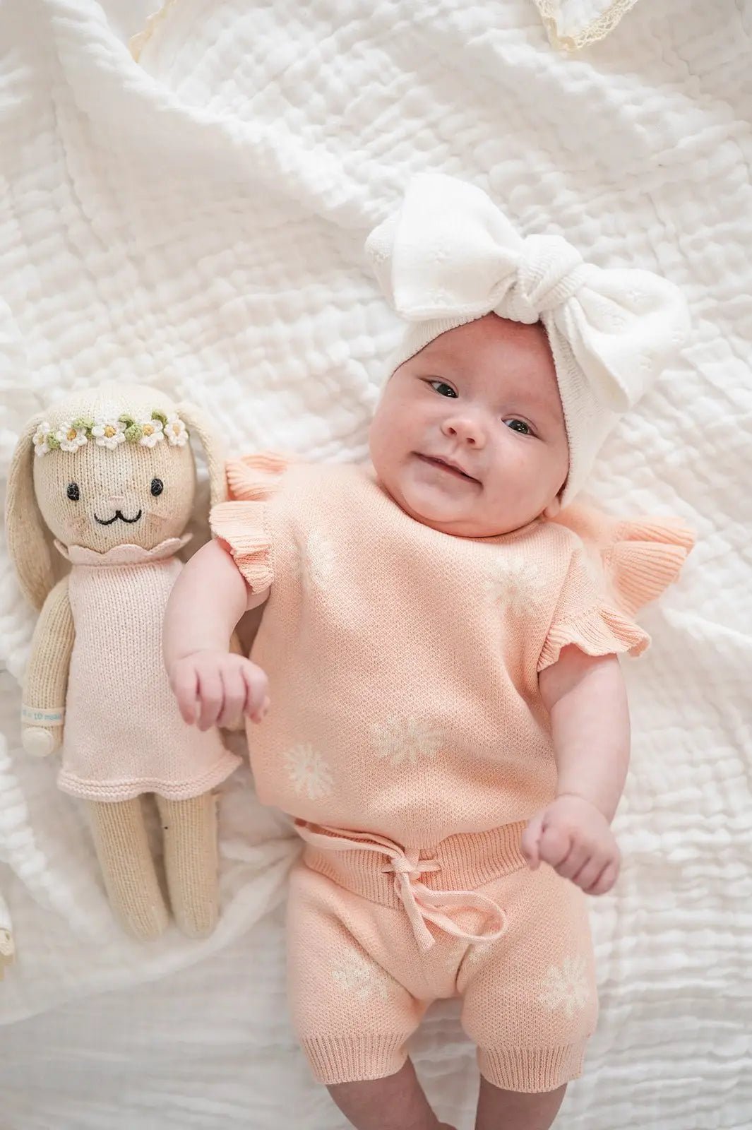 Harp Angel Boutique White Organic Cotton Pointelle Oversized Bow Baby Headband - 