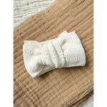 Harp Angel Boutique White Organic Cotton Pointelle Oversized Bow Baby Headband - 