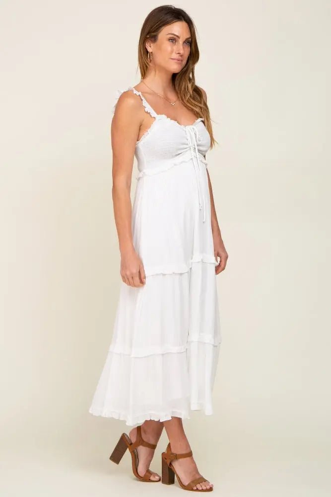 PinkBlush White Ruffle Accent Midi Dress - 