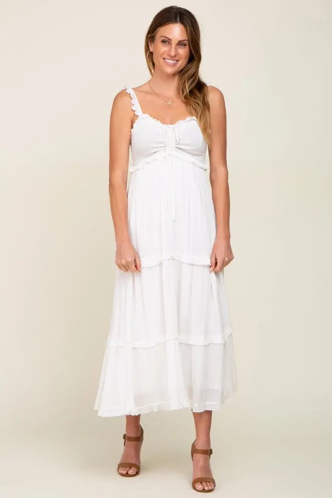 PinkBlush White Ruffle Accent Midi Dress - 