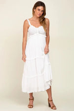 PinkBlush White Ruffle Accent Midi Dress - 