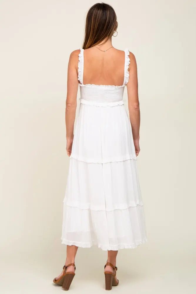 PinkBlush White Ruffle Accent Midi Dress - 
