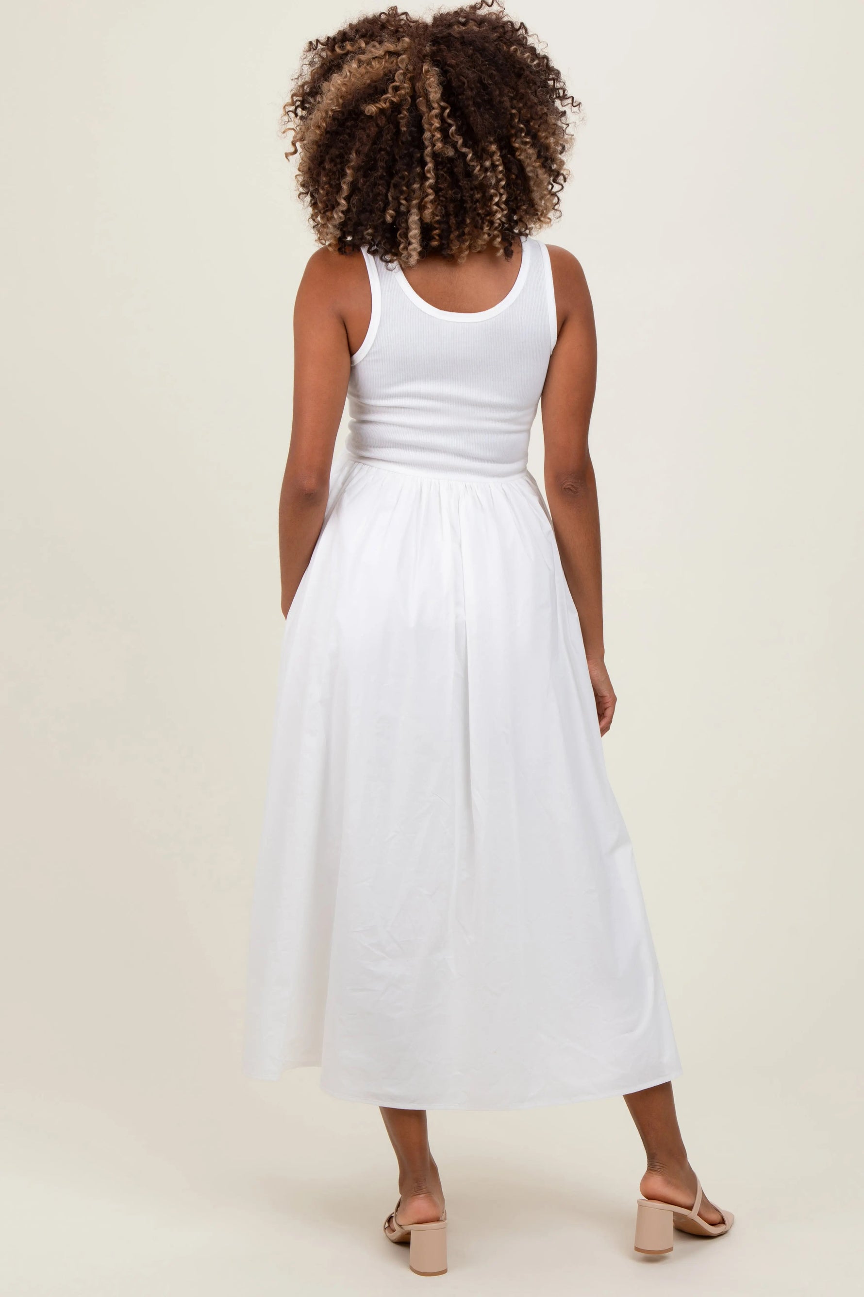 PinkBlush White Scoop Neck Contrast Skirt Maternity Maxi Dress - 