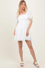 PinkBlush White Smocked Back Textured Babydoll Mini Dress - 
