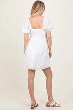 PinkBlush White Smocked Back Textured Babydoll Mini Dress - 