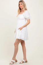 PinkBlush White Smocked Back Textured Babydoll Mini Dress - 