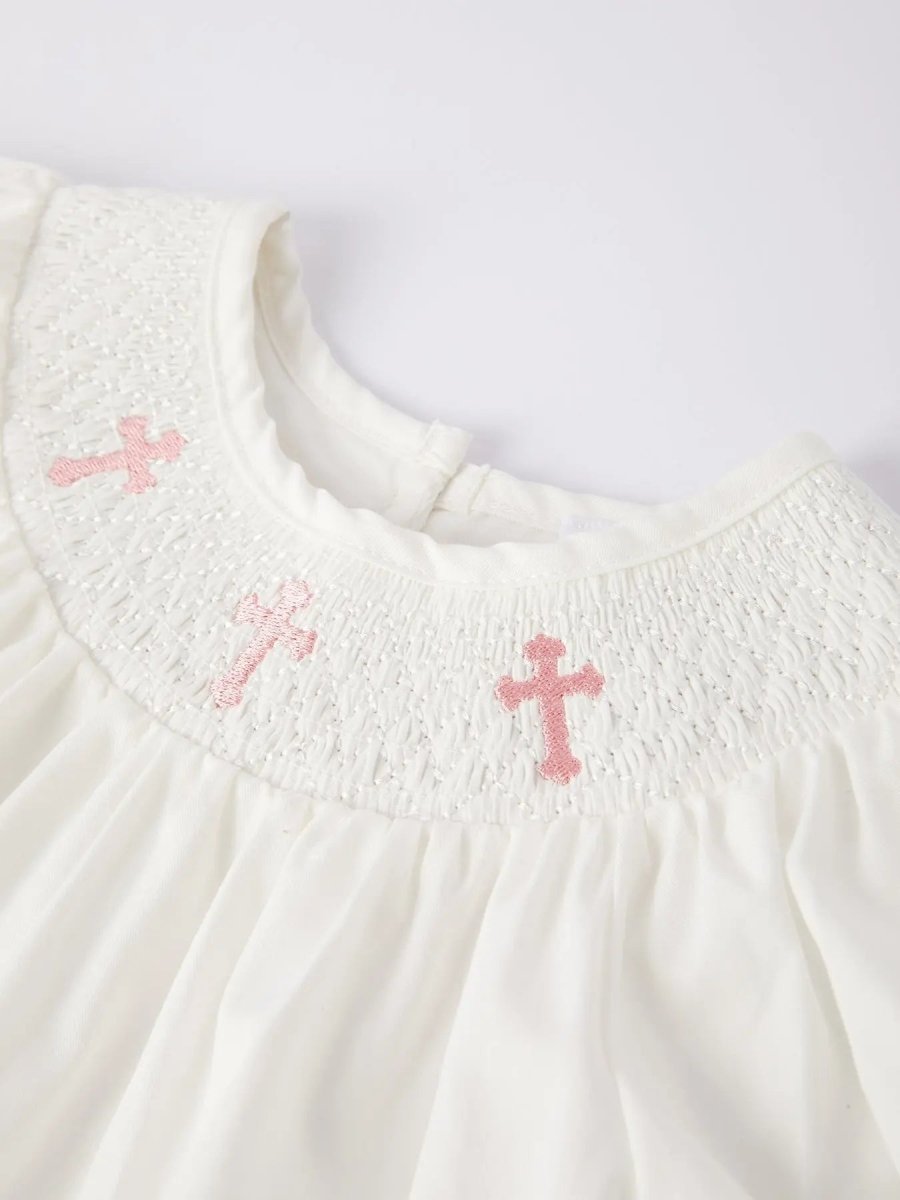 Rylee Faith Designs White Smocked Church Christ Bishop Christening Dress for Girls - Everetts Place Boutique - 
