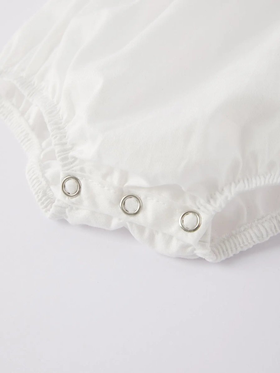 Rylee Faith Designs White Smocked Church Christ Bishop Christening Girls Romper - Everetts Place Boutique - 