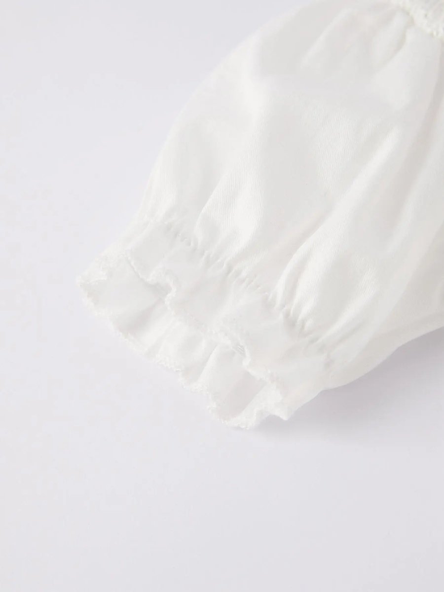 Rylee Faith Designs White Smocked Church Christ Bishop Christening Girls Romper - Everetts Place Boutique - 