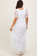 PinkBlush White Smocked Top Lace Maternity Maxi Dress