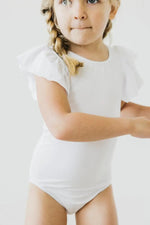 Mila & Rose ® White S/S Flutter Sleeve Leotard - 