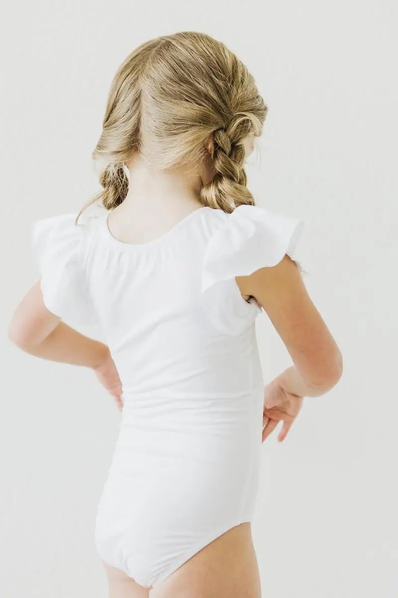 Mila & Rose ® White S/S Flutter Sleeve Leotard - 