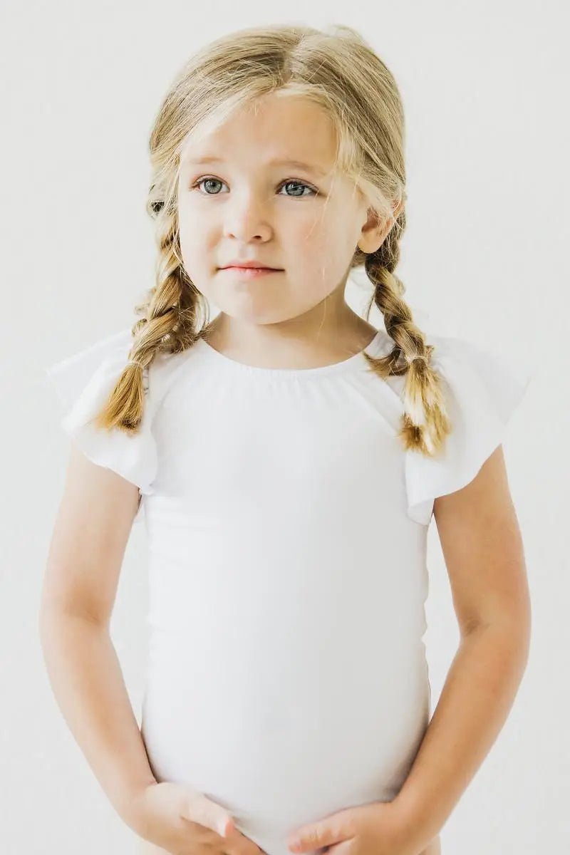Mila & Rose ® White S/S Flutter Sleeve Leotard - 