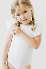 Mila & Rose ® White S/S Flutter Sleeve Leotard - 