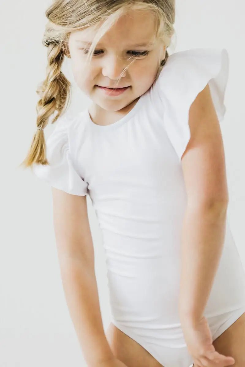 Mila & Rose ® White S/S Flutter Sleeve Leotard - 