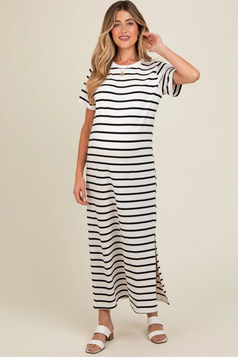 PinkBlush White Striped Side Slit Dress Stylish Pregnant Women - 