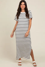 PinkBlush White Striped Side Slit Dress Stylish Pregnant Women - 