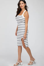 PinkBlush White Striped Side Slit Midi Dress - 