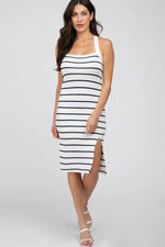 White Striped Side Slit Midi Dress - Day Dress, One-piece garment, Sheath dress, Fashion Model, Cocktail dress | Everetts Place