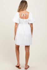 PinkBlush White Textured Bubble Sleeve Maternity Mini Dress - 