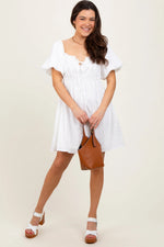 PinkBlush White Textured Bubble Sleeve Maternity Mini Dress - 