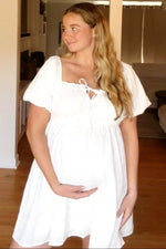 PinkBlush White Textured Bubble Sleeve Maternity Mini Dress - 
