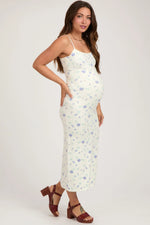 PinkBlush White Ultra Soft Knit Floral Sleeveless Maternity Midi Dress - 