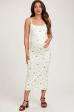 PinkBlush White Ultra Soft Knit Floral Sleeveless Maternity Midi Dress - 