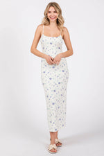 PinkBlush White Ultra Soft Knit Floral Sleeveless Midi Dress - 