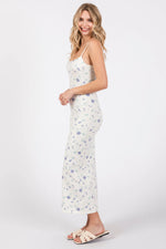 PinkBlush White Ultra Soft Knit Floral Sleeveless Midi Dress - 