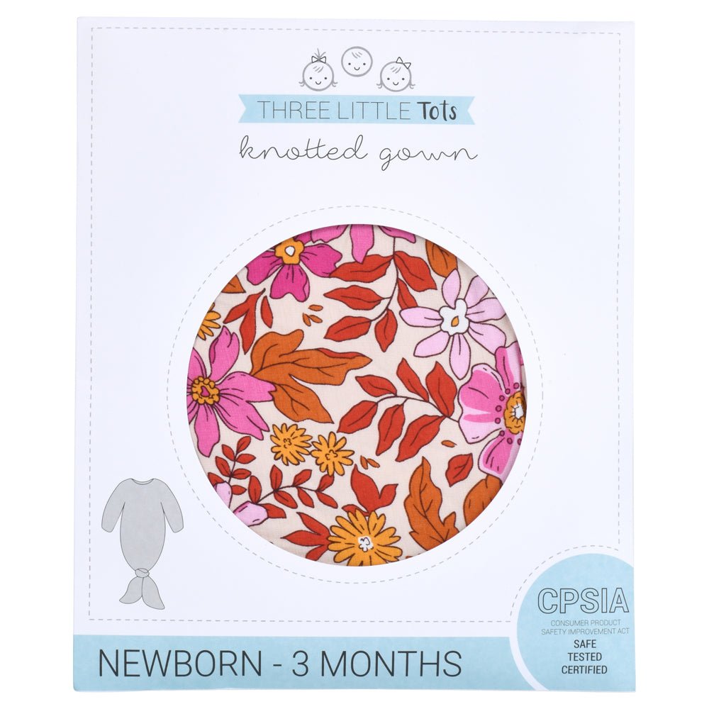 Three Little Tots Wild Child Knotted Newborn Baby Gown - 