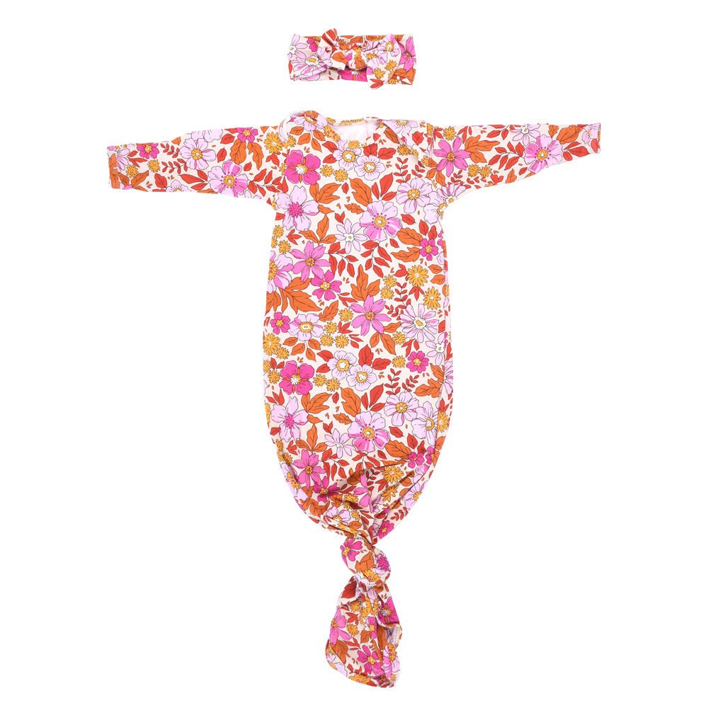 Three Little Tots Wild Child Knotted Newborn Baby Gown - 