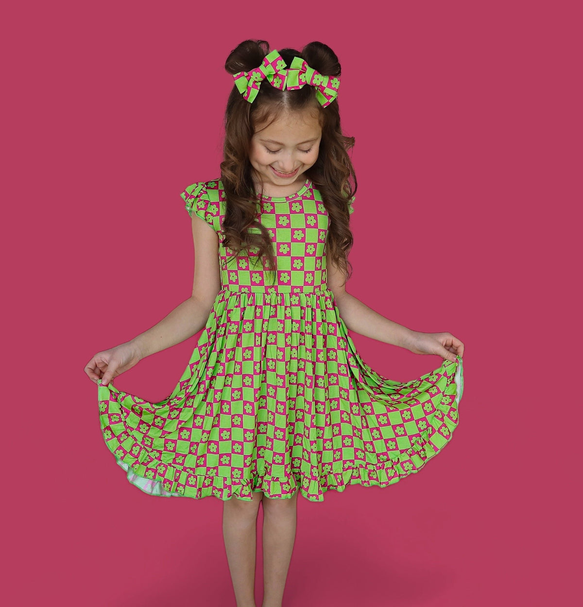 DREAM BIG LITTLE CO WILD DAISY CHECKERS DREAM RUFFLE DRESSEveretts Place