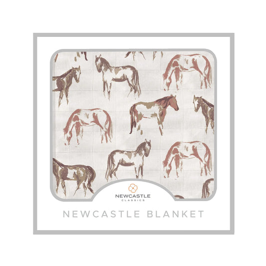 Wild Horses Bamboo Newcastle Kids Blanket 100 Percent Muslin Soft Cozy 47 Inch x 47 Inch Newcastle Classics