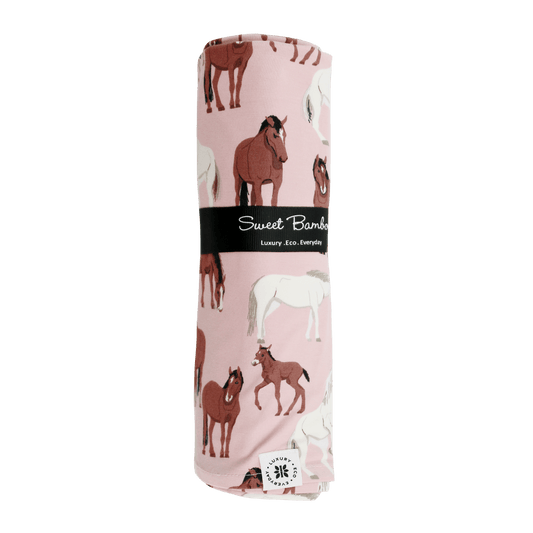 Wild Horses Bamboo Swaddle Silk Baby Blanket Wrap UltraSoft Sweet Bamboo Everetts Place: Online Boutique