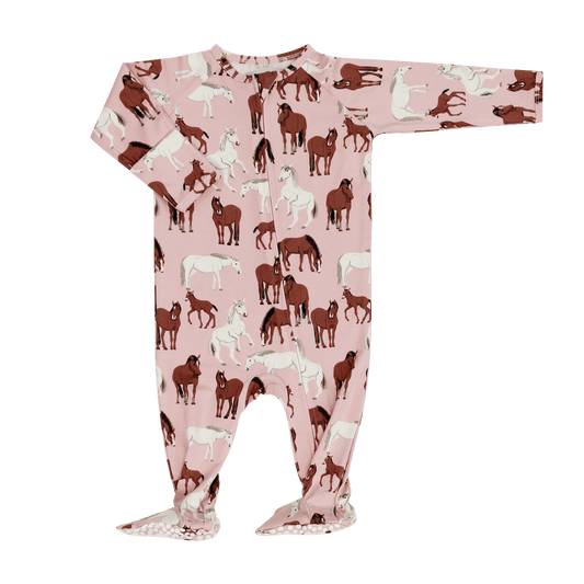 Wild Horses Zipper Footie Sleepwear for Babies Two Way Sweet Bamboo Everetts Place: Online Boutique