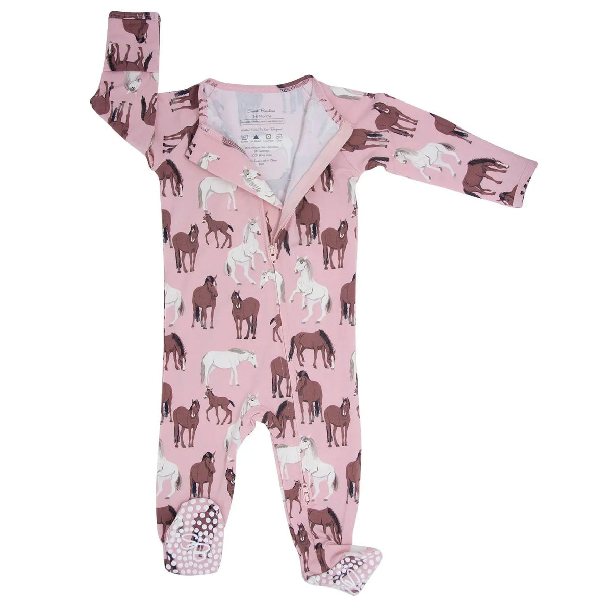 Sweet Bamboo Wild Horses Zipper Footie - 