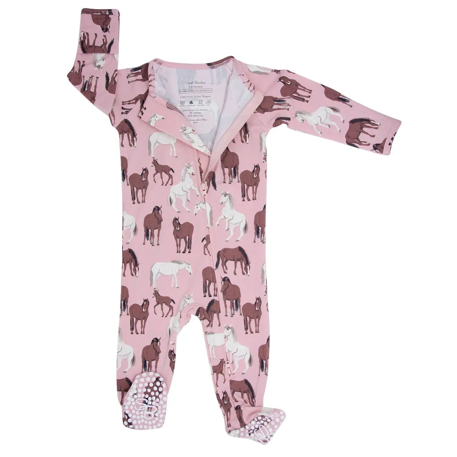 Sweet Bamboo Wild Horses Zipper Footie - 