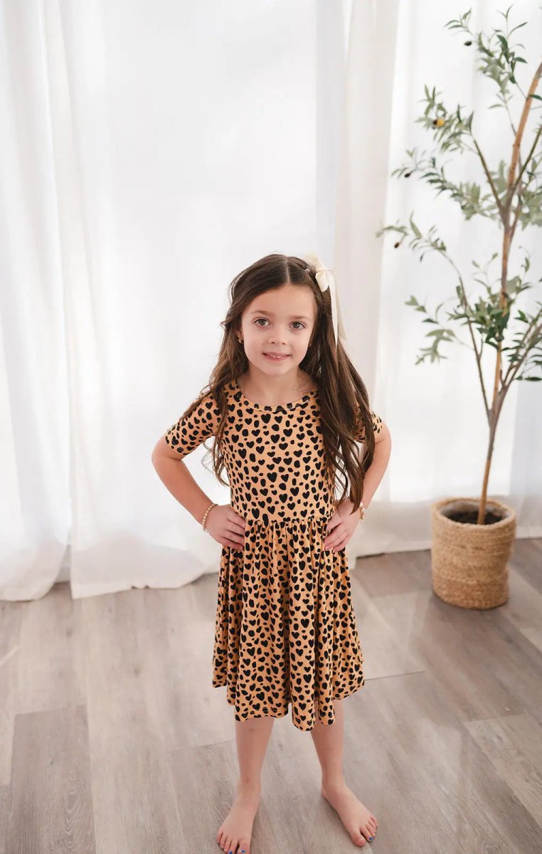 Dreamlet Wild Love Twirl Dress Short Sleeve Kids Dreamlet Bamboo - Everetts Place Boutique - 