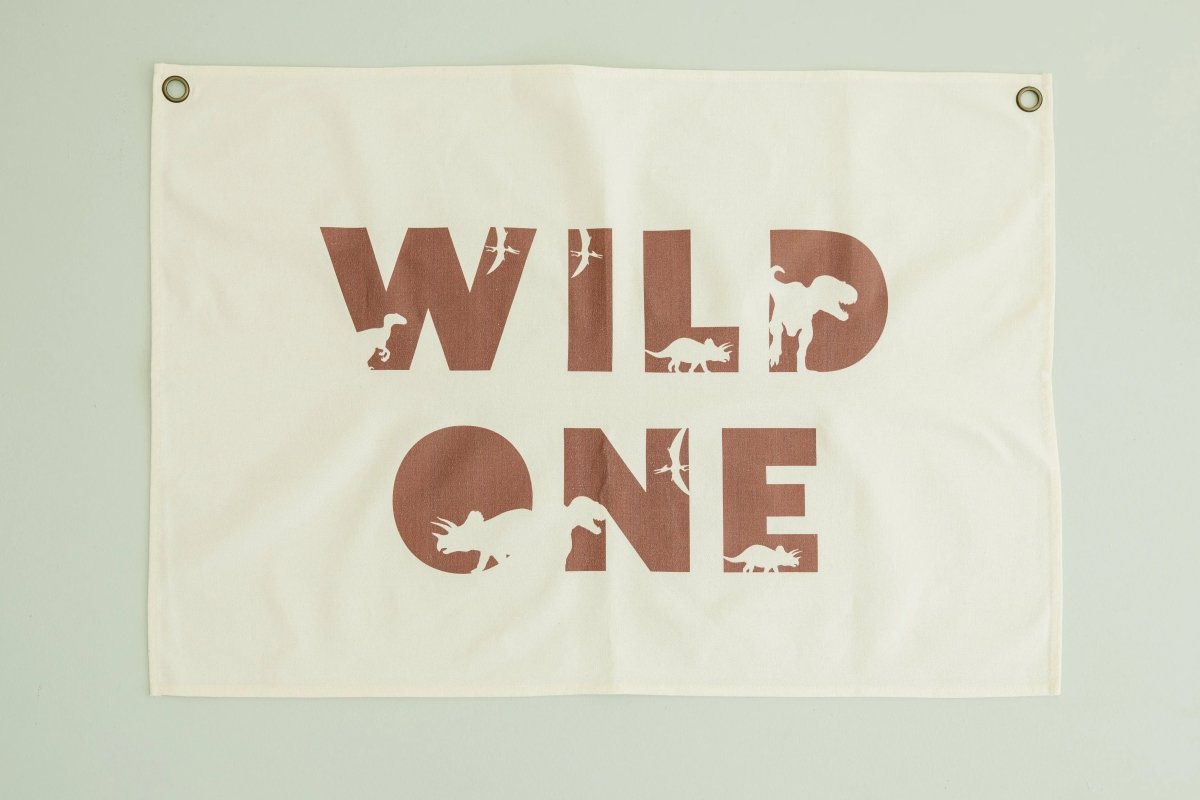 Little Joy Co. Wild One First Birthday Canvas Banner Dinosaur Theme - Everetts Place Boutique - 
