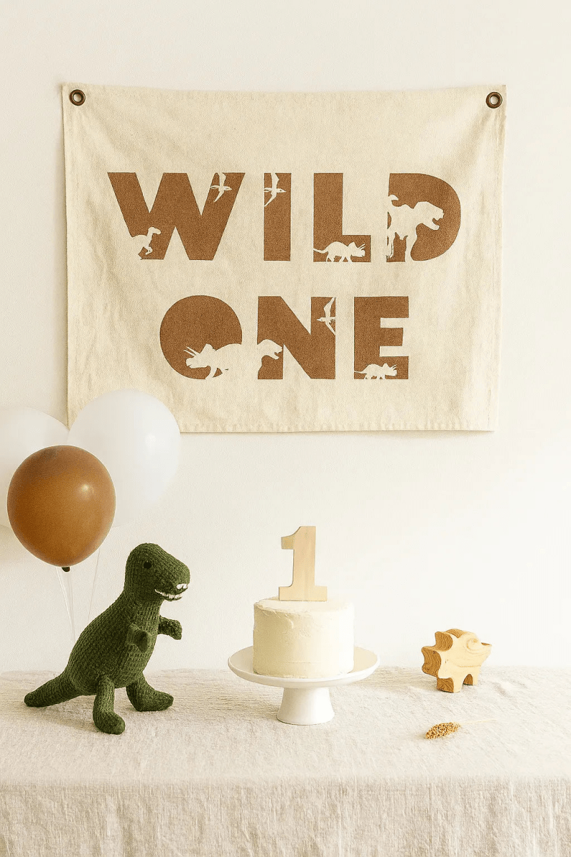 Little Joy Co. Wild One First Birthday Canvas Banner Dinosaur Theme - Everetts Place Boutique - 