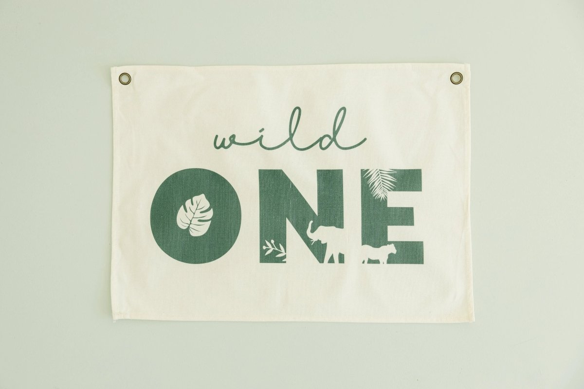 Little Joy Co. Wild One First Birthday Canvas Banner Jungle Theme Decor - Everetts Place Boutique - 