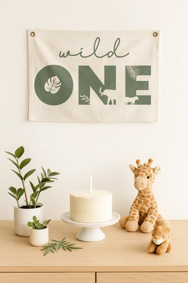 Little Joy Co. Wild One First Birthday Canvas Banner Jungle Theme Decor - Everetts Place Boutique - 