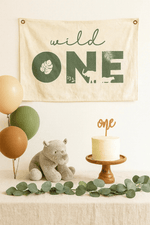 Little Joy Co. Wild One First Birthday Canvas Banner Jungle Theme Decor - Everetts Place Boutique - 