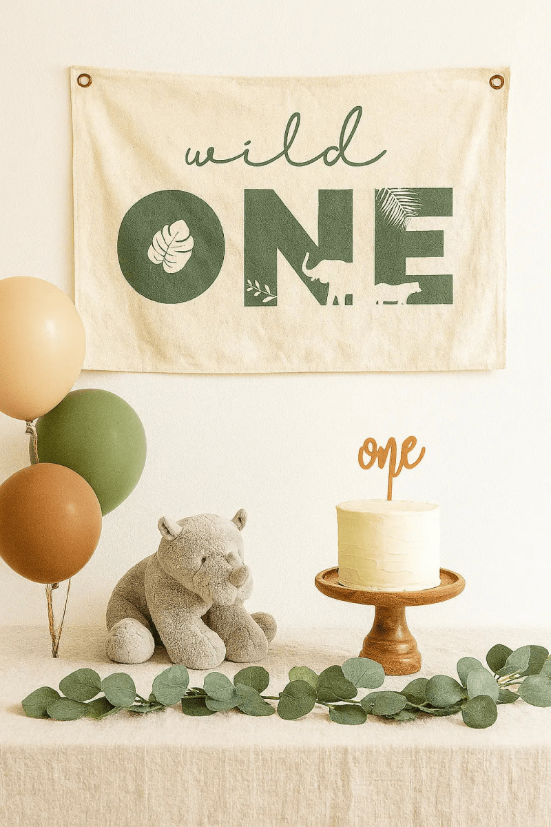 Little Joy Co. Wild One First Birthday Canvas Banner Jungle Theme Decor - Everetts Place Boutique - 