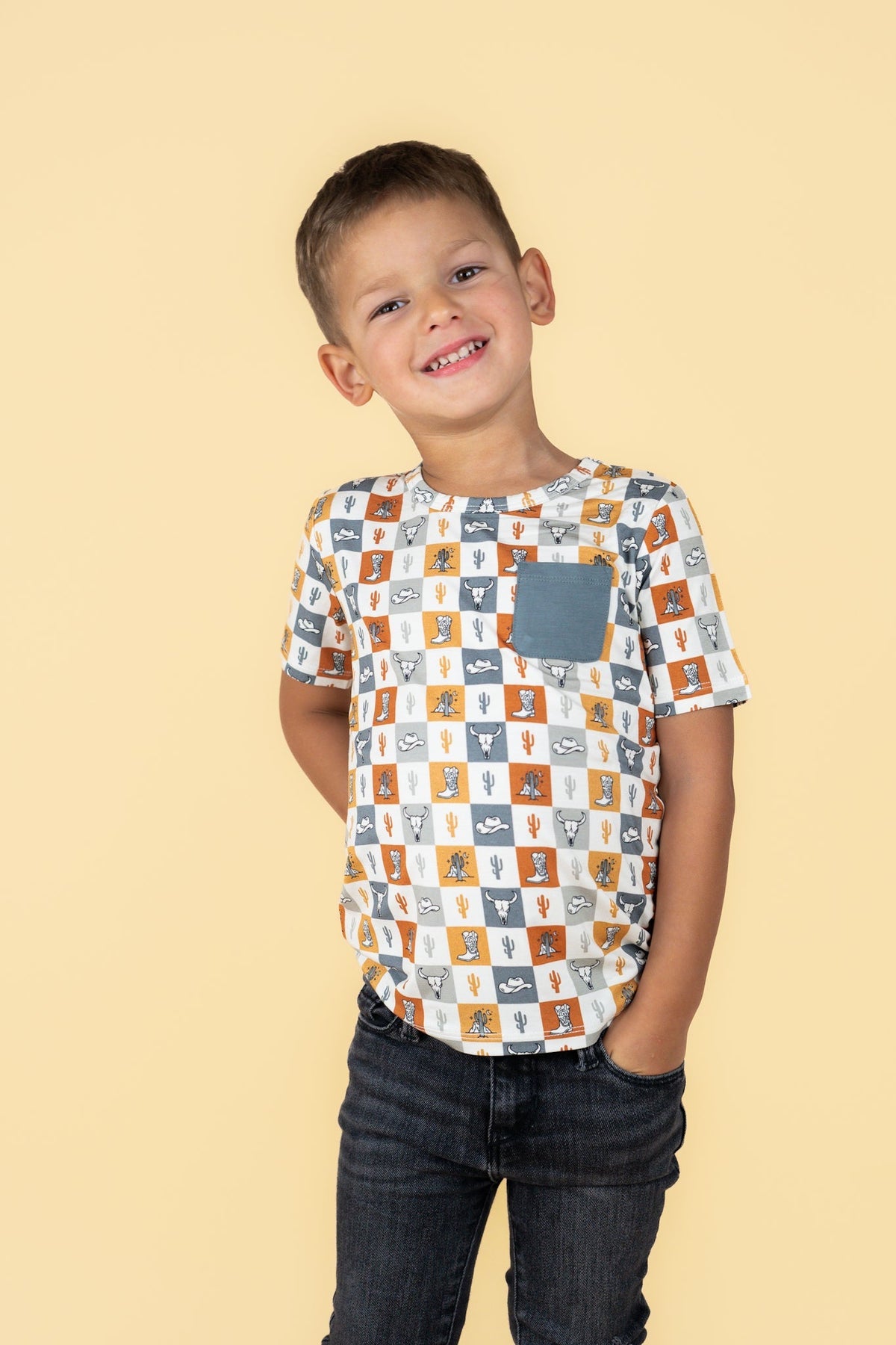 DREAM BIG LITTLE CO WILD WEST CHECKERS DREAM POCKET TEEEveretts Place