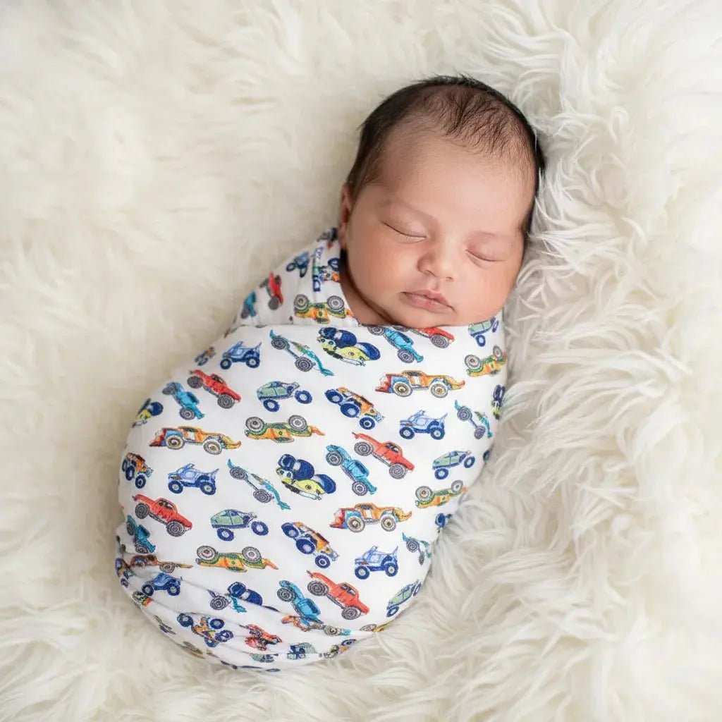 Bestaroo Wild Wheels Swaddle Blanket 45x45 Oversized Multitask Baby Cover - 