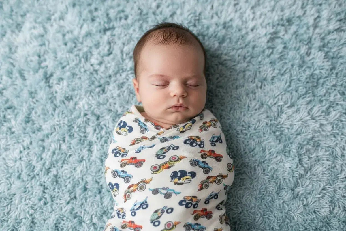 Bestaroo Wild Wheels Swaddle Blanket 45x45 Oversized Multitask Baby Cover - 