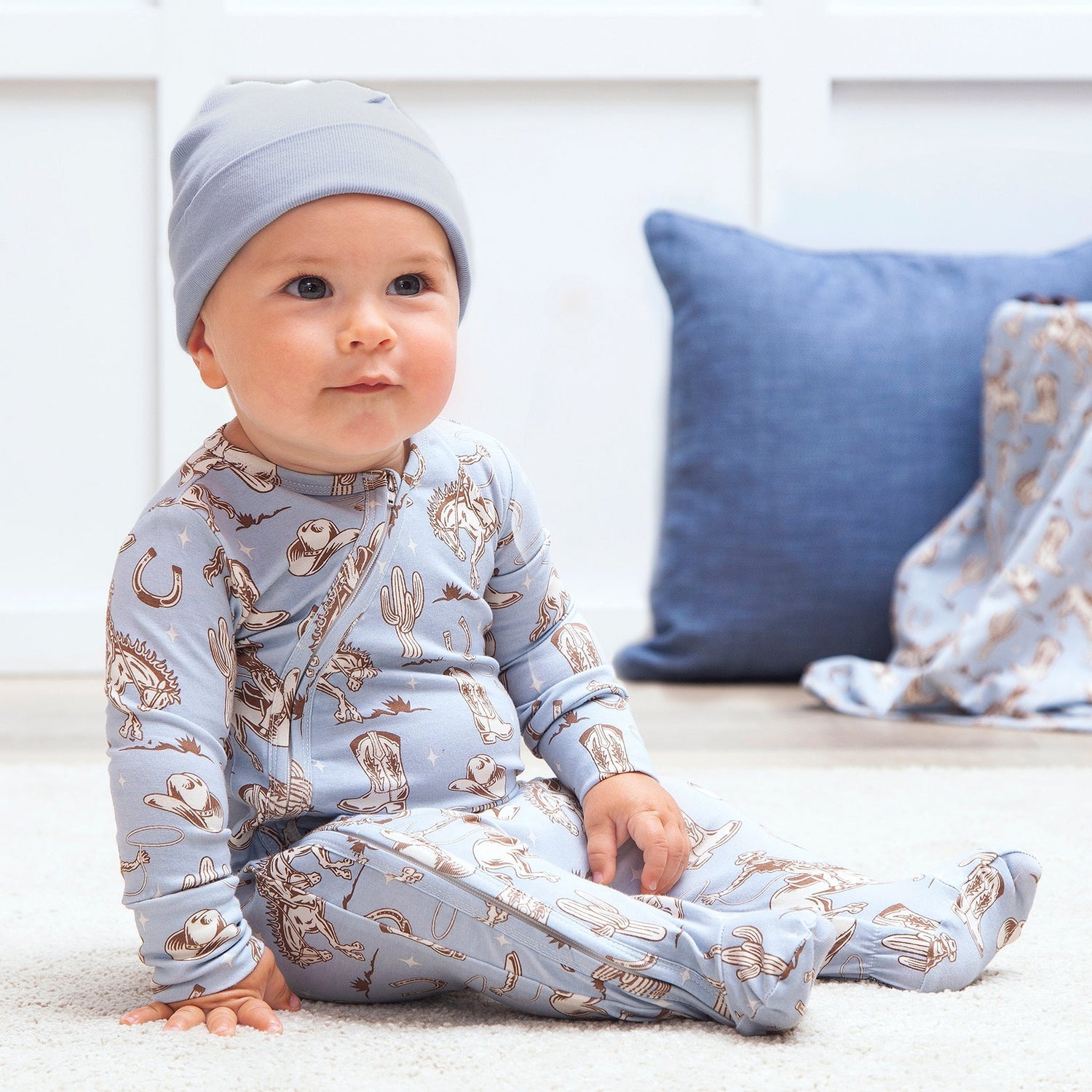 Tesa Babe Wild Wrangler/Blue Western Baby Boy Bamboo Zipper Romper - 